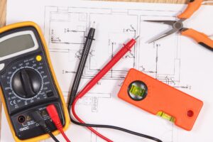 Electrical diagrams, multimeter for measurement in electrical installation